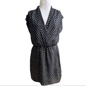 MAISON JULES Navy & Off White Polka Dot Surplice Collar Dress